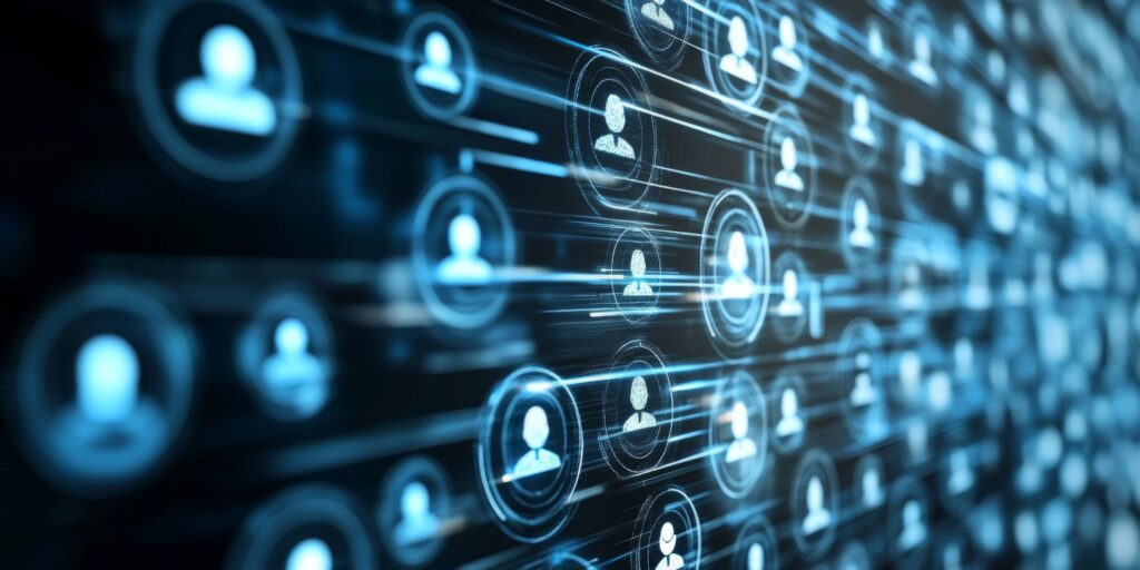 Digitale Boards und Avatare zur Analyse von Kundensegmenten – symbolisiert die visuelle Darstellung und Zielgruppenanalyse im digitalen Marketing