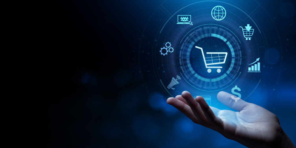 E-Commerce Online-Shopping-Konzept mit Internet-Technologie zur Unterstützung von Geschäftsprozessen und digitalen Einkäufen